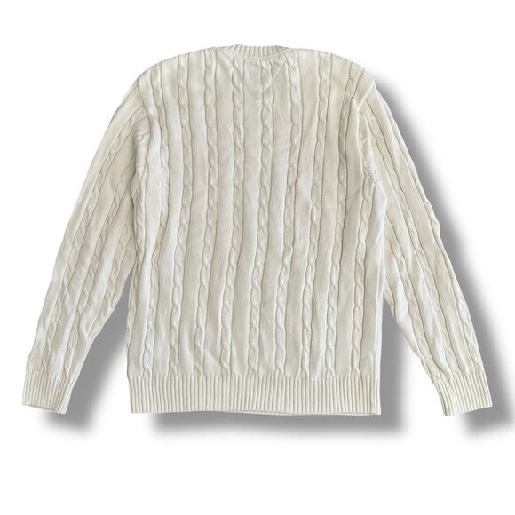 Tommy Hilfiger Vintage White Cable Knit Sweater Men’s Medium Crest Logo Pullover - Picture 5 of 8